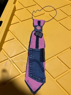 Handmade Pink and Denim Patchwork Necklace Tie